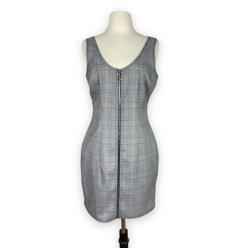 GUESS plaid ring pull zip dress S